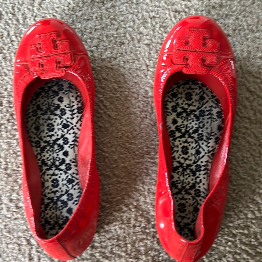 Tory Burch Womens read Patton leather ballet flats Size 9  - 9 1/2 Gently worn
